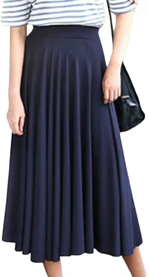 SEMATOMALA Women's High Waist Pleated A-line Plus Size Swing Midi Skirts(M-5XL)