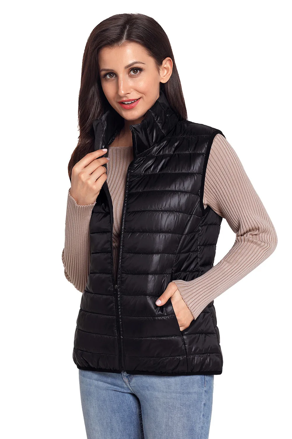 Sexy Black Quilted Cotton Down Vest