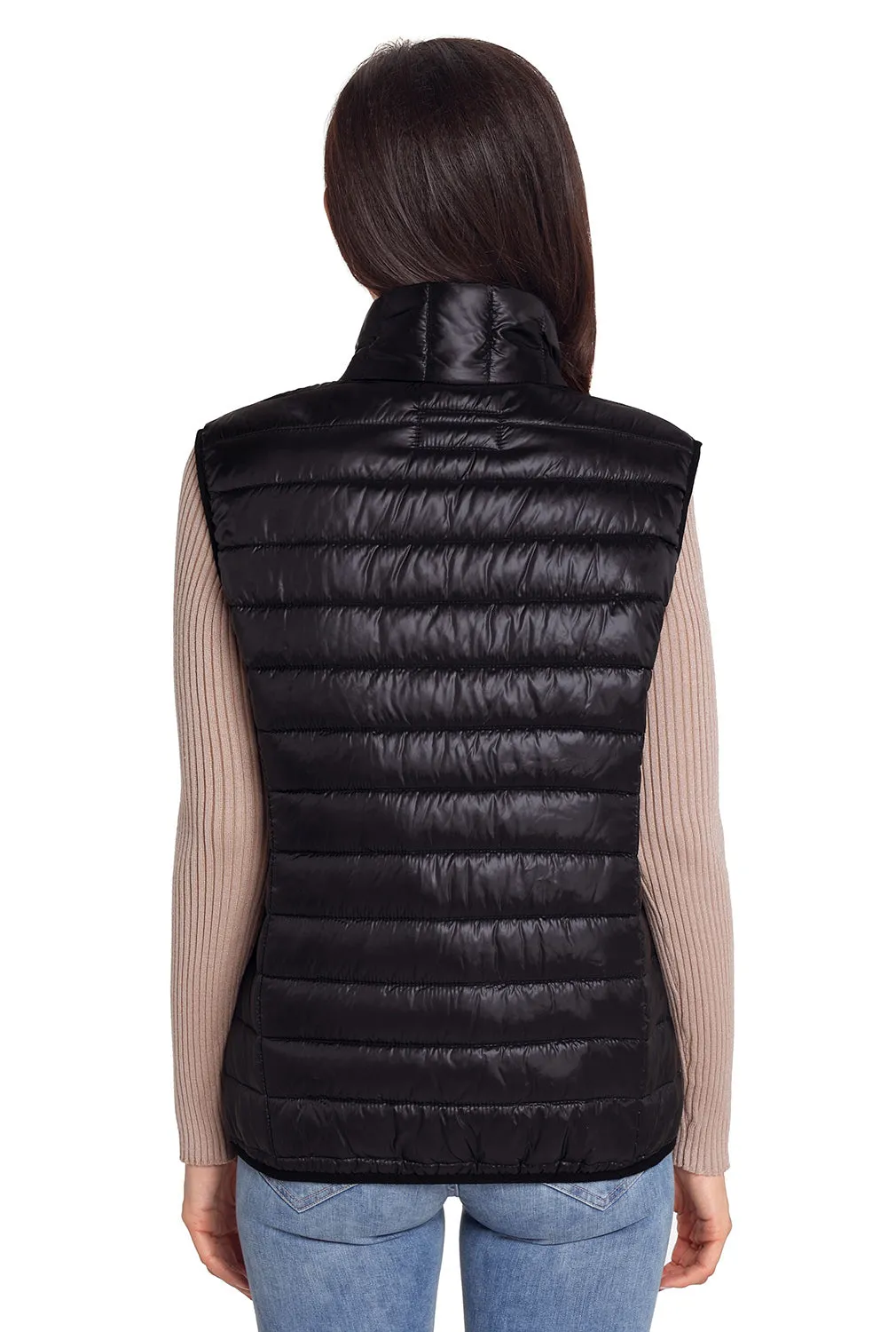 Sexy Black Quilted Cotton Down Vest