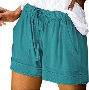 Short Pants Womens Summer Solid Color Causal Comfy Loose Fit Trousers with Pockets Drawstring Straight Leg Lounge Pants