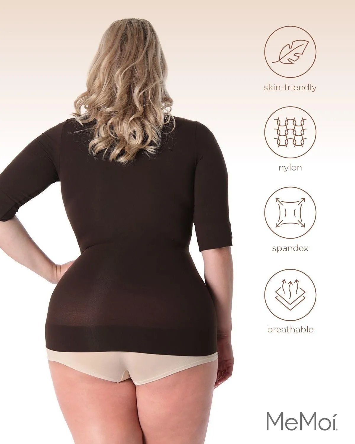 SlimMe Quarter Sleeve Compression Shapewear for Women, Tummy Control Shapewear Shirt, Comfortable Compression Tops for Women