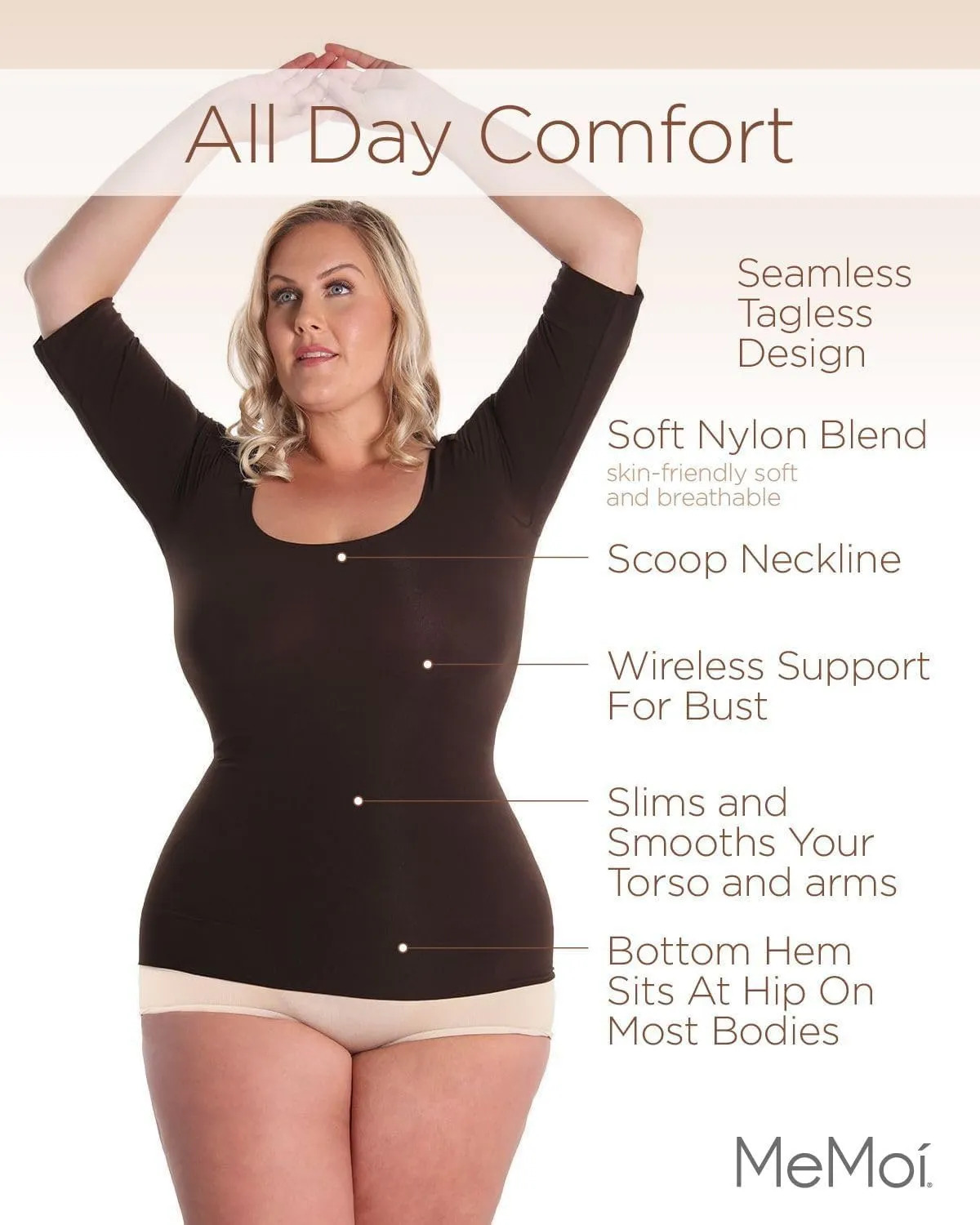 SlimMe Quarter Sleeve Compression Shapewear for Women, Tummy Control Shapewear Shirt, Comfortable Compression Tops for Women