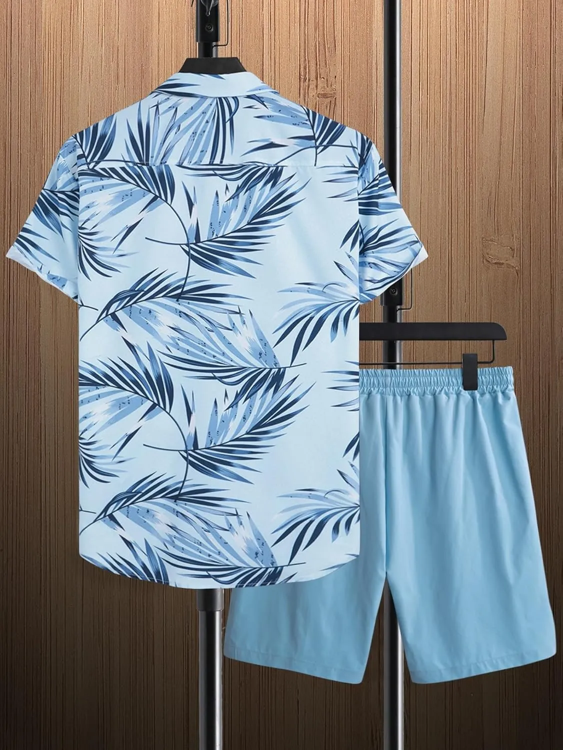 SOLY HUX Men's 2 Piece Outfits Tropical Print Short Sleeve Button Down Hawaiian Shirt and Shorts Set