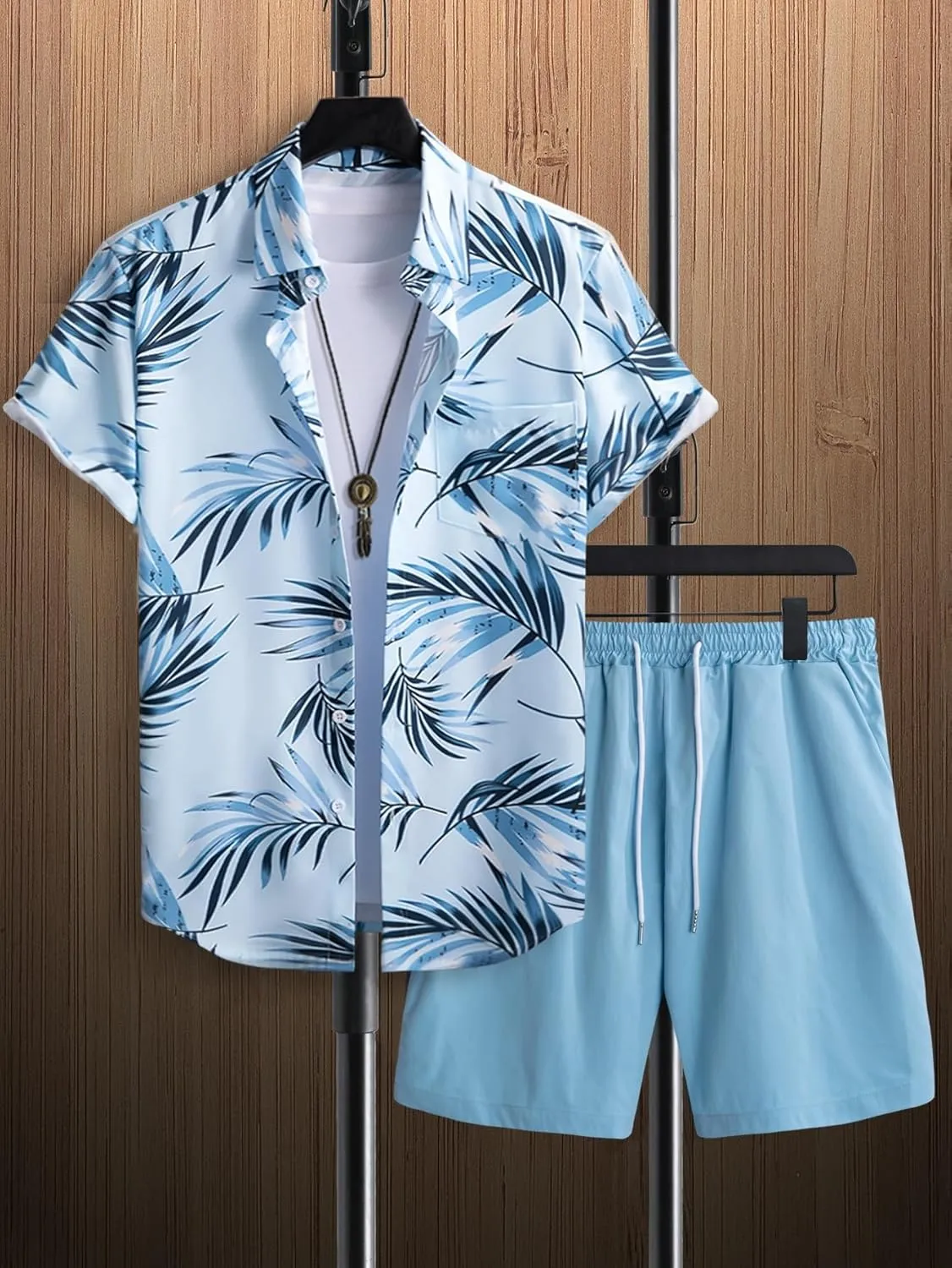 SOLY HUX Men's 2 Piece Outfits Tropical Print Short Sleeve Button Down Hawaiian Shirt and Shorts Set