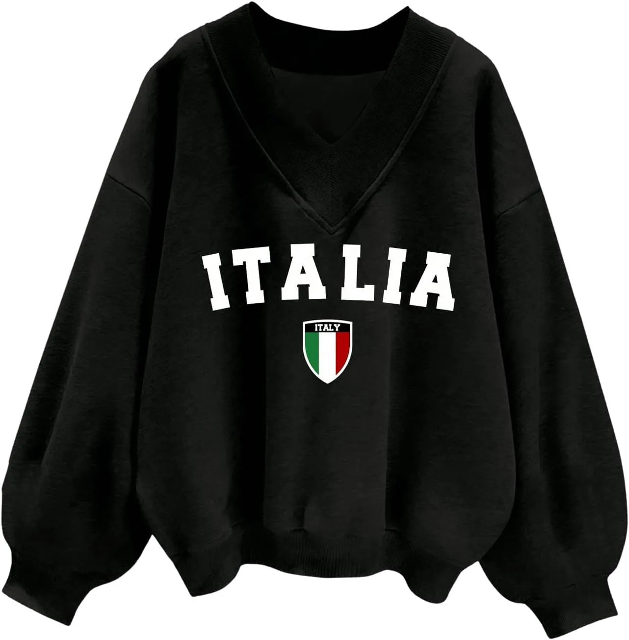 SOLY HUX Women's Oversized Graphic Sweatshirt V Neck Drop Shoulder Long Sleeve Letter Print Casual Pullover Tops