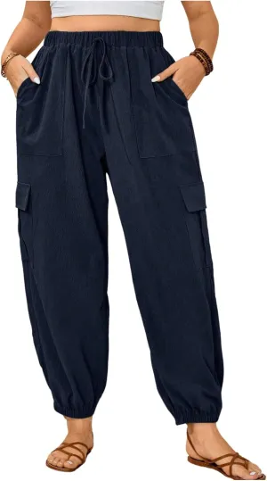 SOLY HUX Women's Plus Size High Waist Cargo Pants Casual Loose Baggy Jogger Pants Trousers Pockets