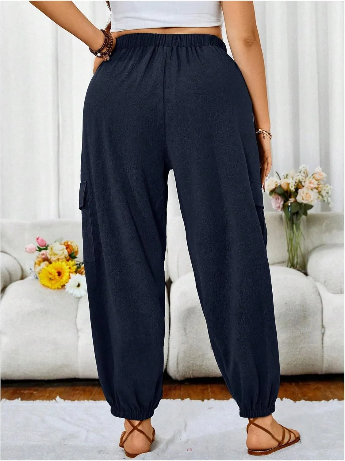 SOLY HUX Women's Plus Size High Waist Cargo Pants Casual Loose Baggy Jogger Pants Trousers Pockets