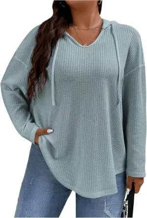 SOLY HUX Women's Plus Size Hoodies Long Sleeve Drawstring Waffle Knit Pullover Sweatshirt Tops