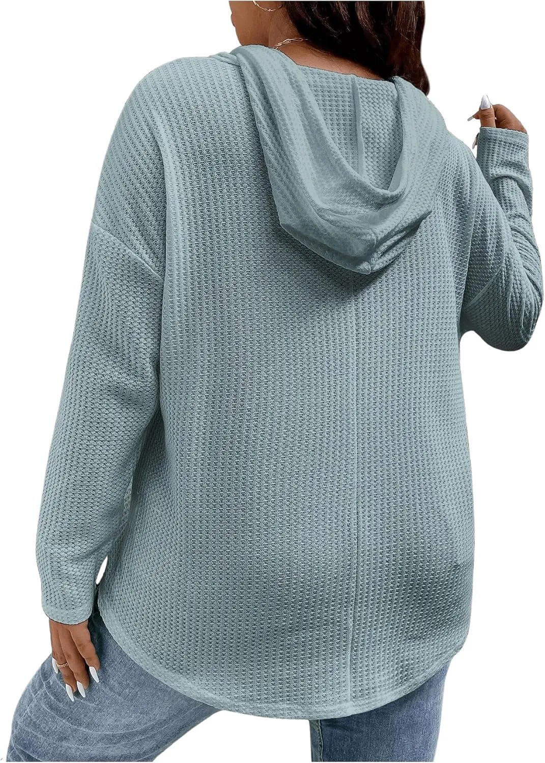 SOLY HUX Women's Plus Size Hoodies Long Sleeve Drawstring Waffle Knit Pullover Sweatshirt Tops