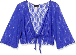 Star Vixen Women's Petite Tie Front Elbow Sleeve Cardigan