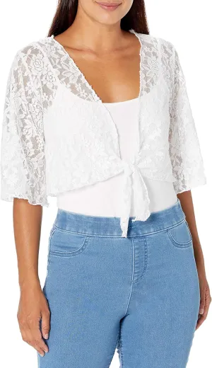Star Vixen Women's Petite Tie Front Elbow Sleeve Cardigan