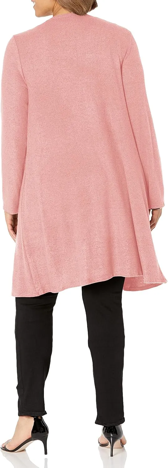 Star Vixen Women's Plus Size Long Sleeve Open Front Casual Cardigan Duster Length in Light Weight Sweater Knit