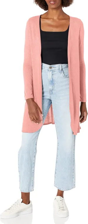 Star Vixen Women's Plus Size Long Sleeve Open Front Casual Cardigan Duster Length in Light Weight Sweater Knit