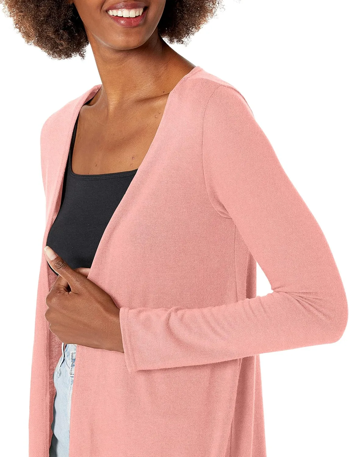 Star Vixen Women's Plus Size Long Sleeve Open Front Casual Cardigan Duster Length in Light Weight Sweater Knit