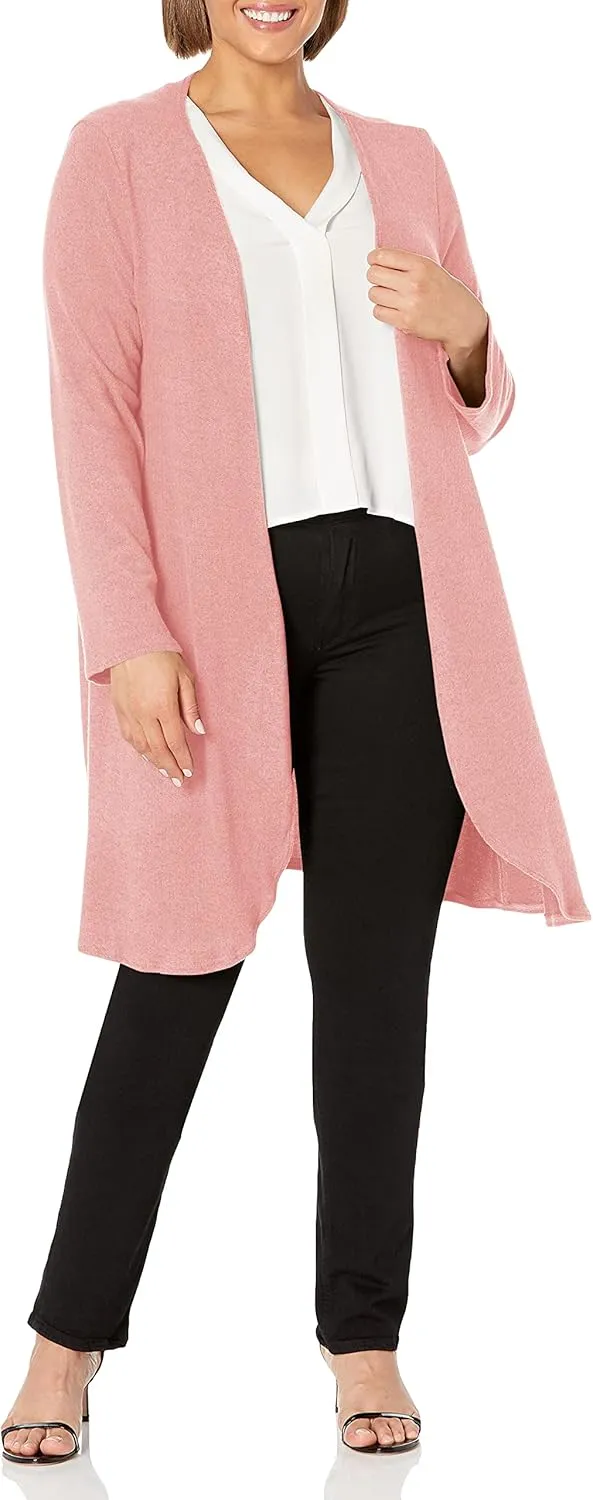Star Vixen Women's Plus Size Long Sleeve Open Front Casual Cardigan Duster Length in Light Weight Sweater Knit