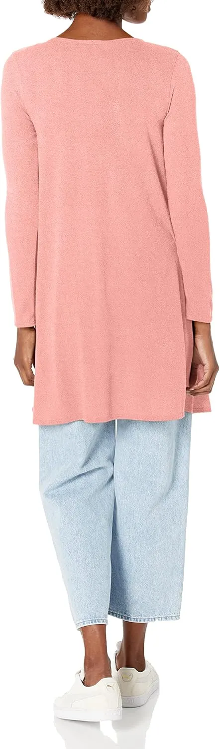 Star Vixen Women's Plus Size Long Sleeve Open Front Casual Cardigan Duster Length in Light Weight Sweater Knit