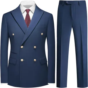 Suit for Men Solid Double Breasted 2 Piece Tuxedo Set Regular Fit Peak Lapels Jacket and Pants