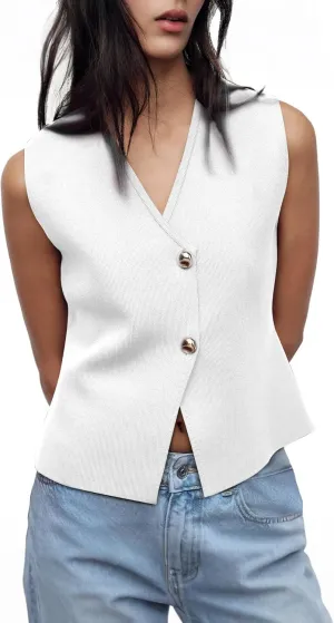 Sweater Vest Women Vest Tops Button Down Sleeveless Cute Vest 2025 Summer Spring Work Business Casual Outfits