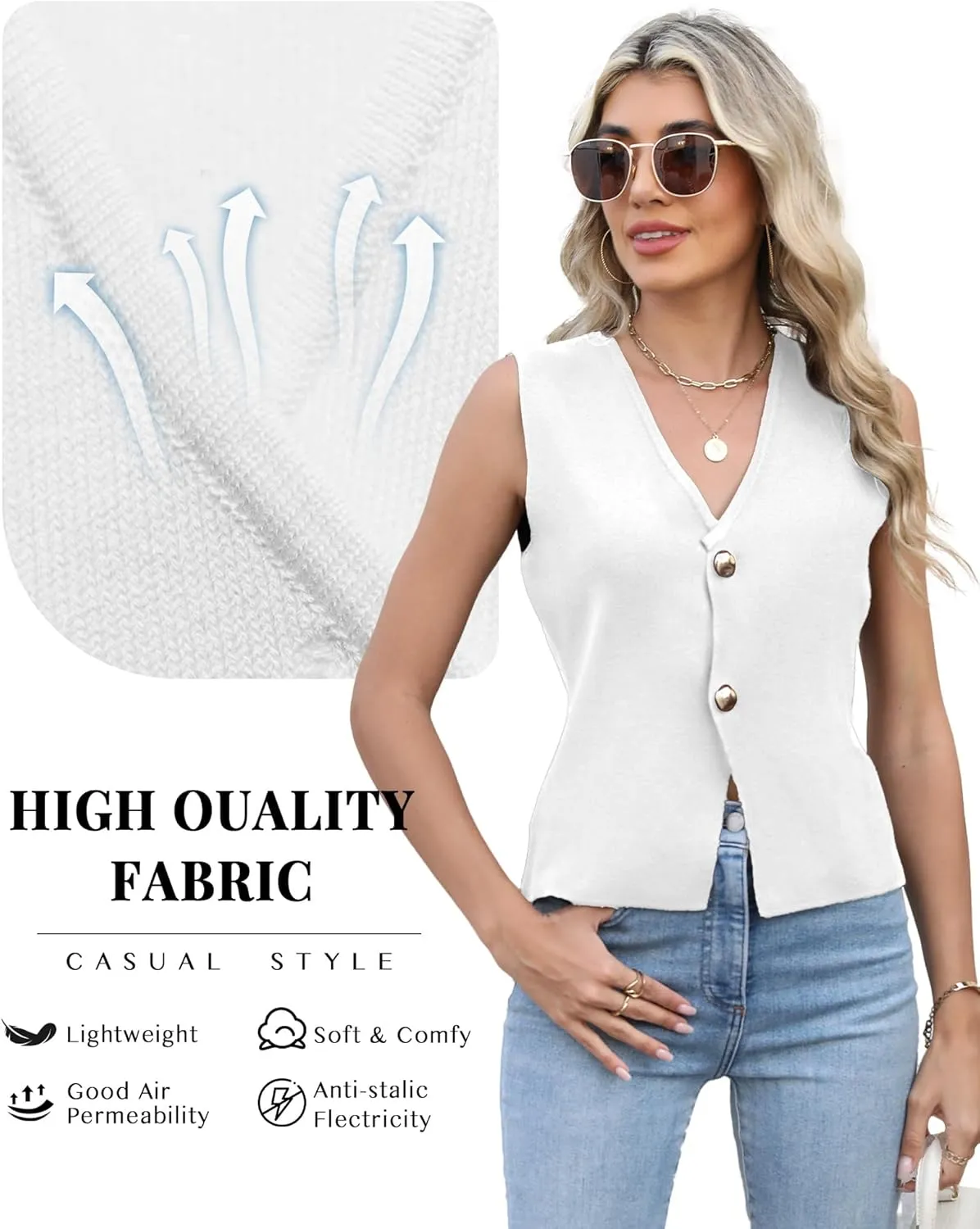 Sweater Vest Women Vest Tops Button Down Sleeveless Cute Vest 2025 Summer Spring Work Business Casual Outfits
