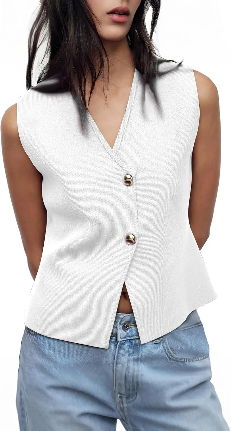 Sweater Vest Women Vest Tops Button Down Sleeveless Cute Vest 2025 Summer Spring Work Business Casual Outfits