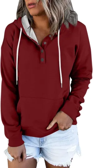 sweatshirts for women oversized hoodies fashion long sleeve button pullover sweater tops 2024 fall winter clothes