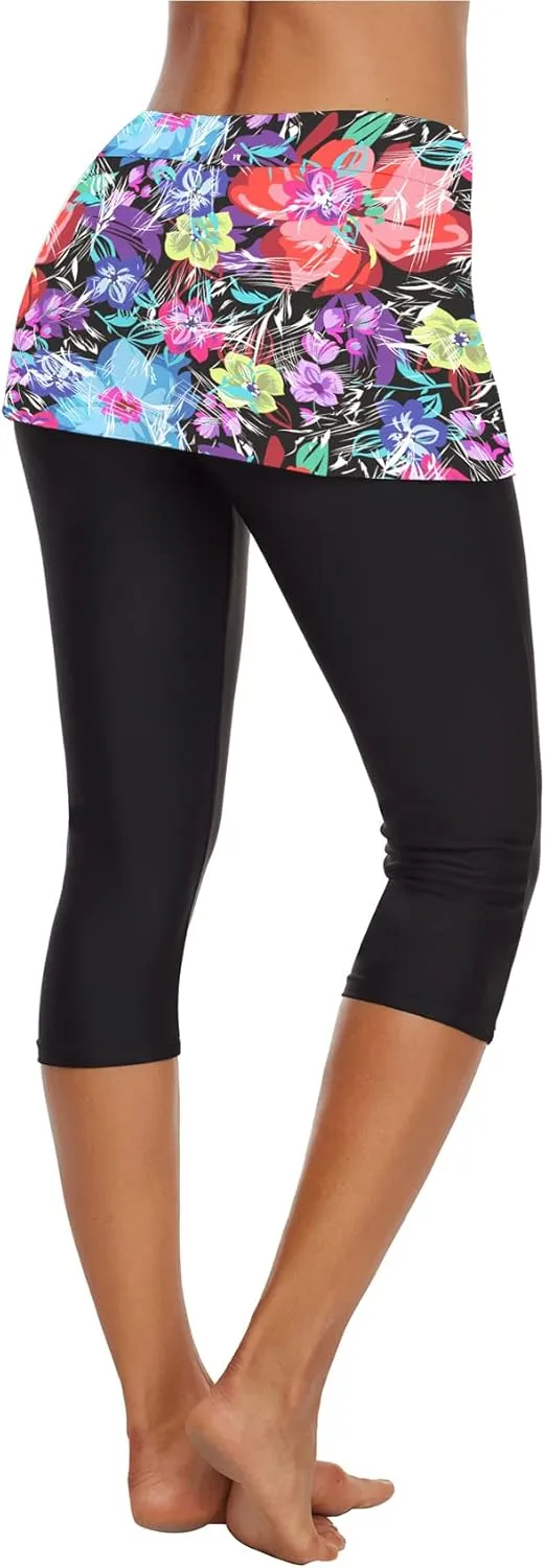 Swimming Water Pants Skirted Swim Shorts Cropped Capri Surf Leggings Wetsuit Pants UV Boardshorts for Women