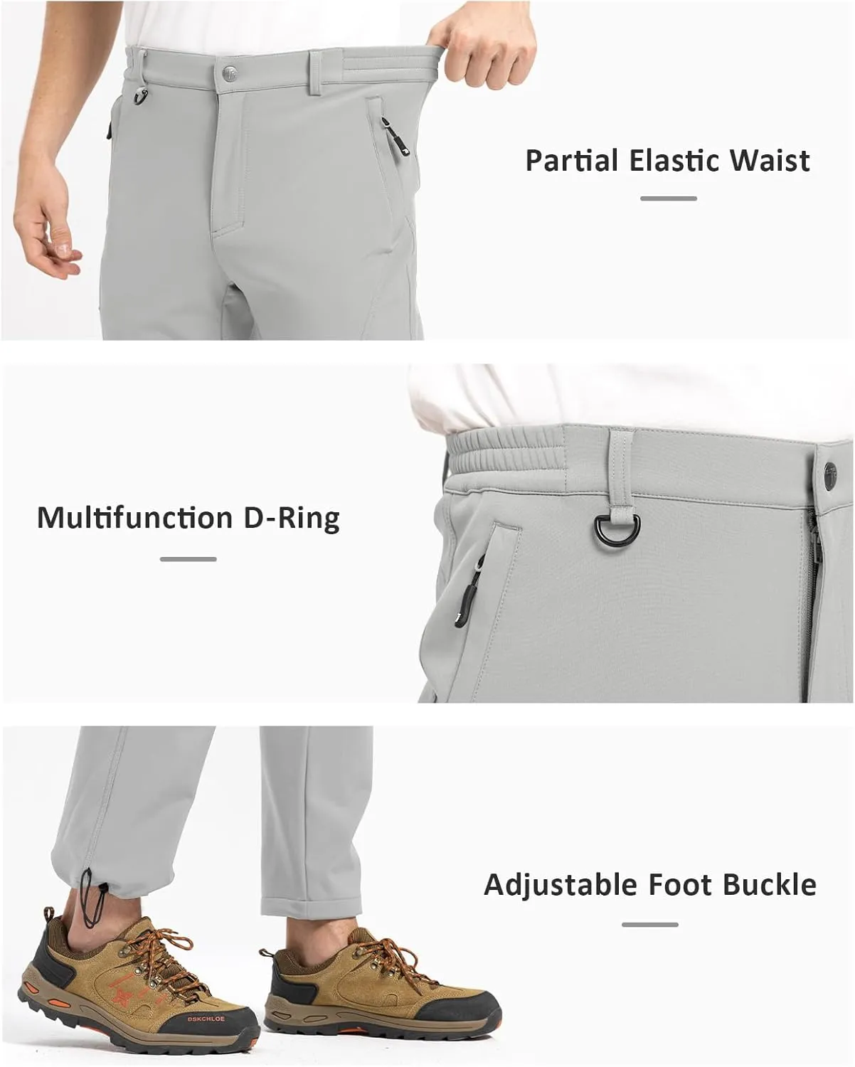 TBMPOY Men's Snow Pants Fleece Lined Hiking Winter Waterproof Softshell Ski Outdoor Insulated Climbing Pants Zipper Pockets