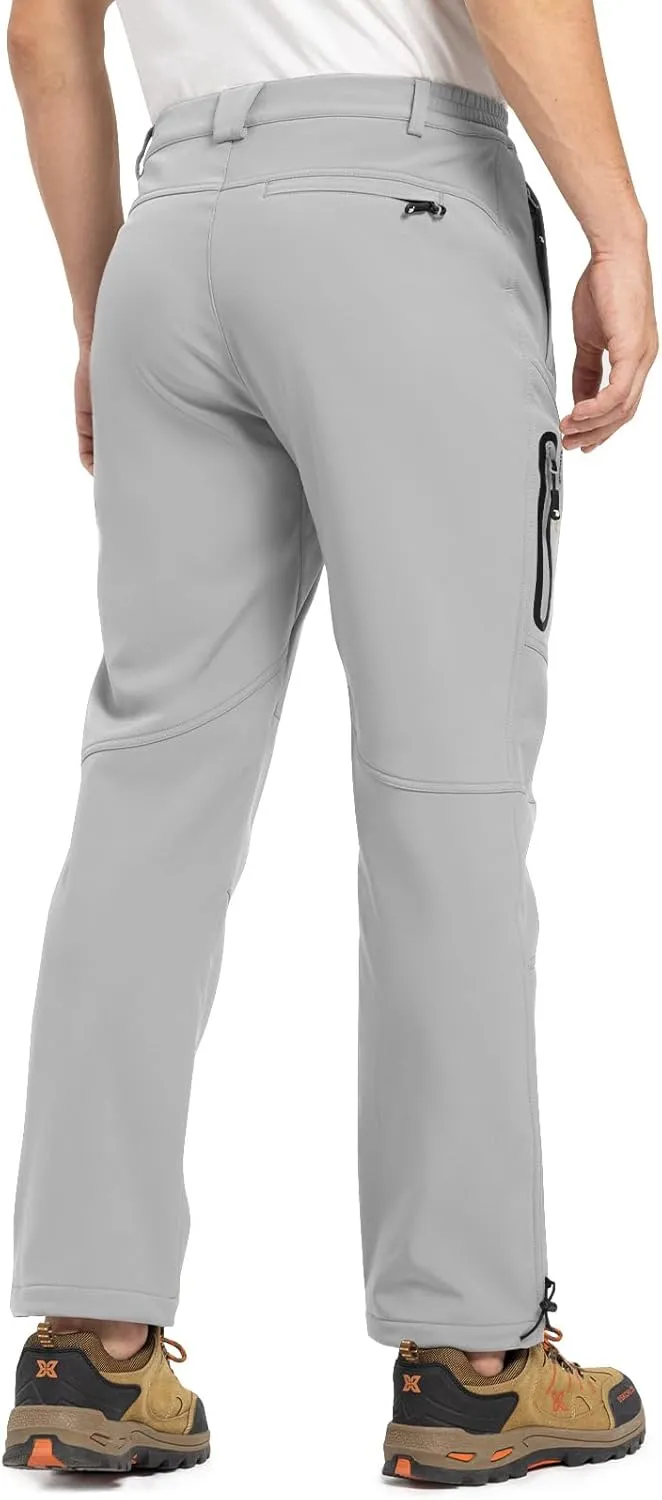 TBMPOY Men's Snow Pants Fleece Lined Hiking Winter Waterproof Softshell Ski Outdoor Insulated Climbing Pants Zipper Pockets