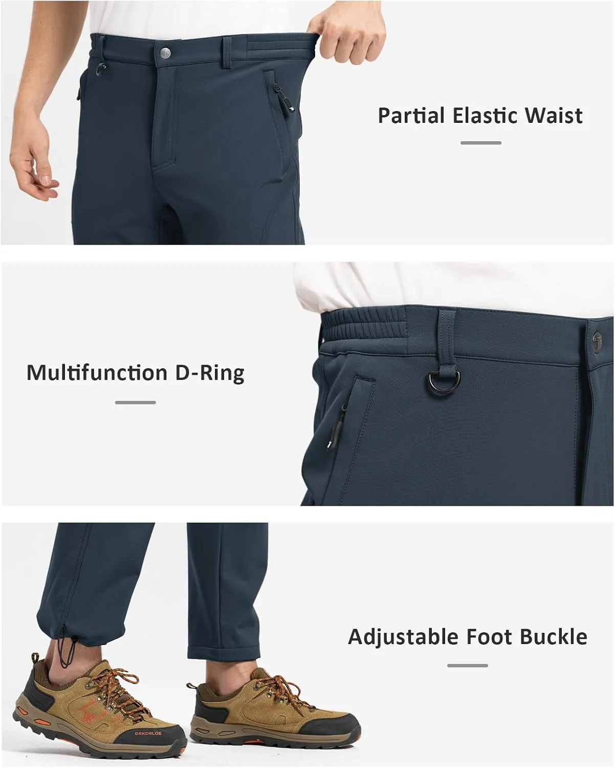 TBMPOY Men's Snow Pants Fleece Lined Hiking Winter Waterproof Softshell Ski Outdoor Insulated Climbing Pants Zipper Pockets