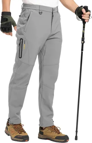 TBMPOY Men's Snow Pants Fleece Lined Hiking Winter Waterproof Softshell Ski Outdoor Insulated Climbing Pants Zipper Pockets
