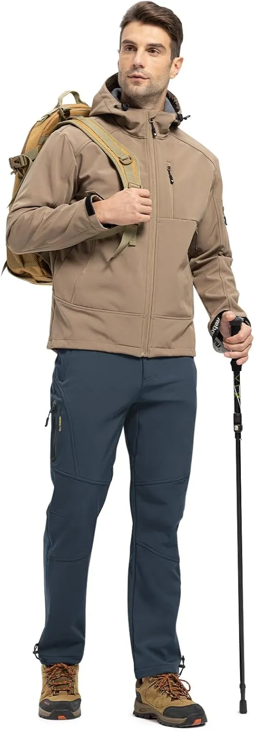 TBMPOY Men's Snow Pants Fleece Lined Hiking Winter Waterproof Softshell Ski Outdoor Insulated Climbing Pants Zipper Pockets