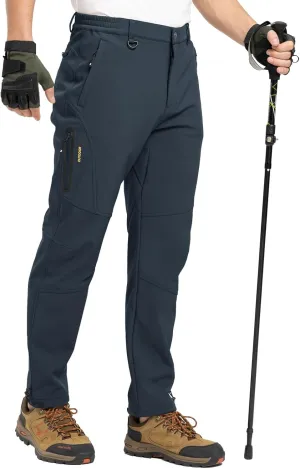 TBMPOY Men's Snow Pants Fleece Lined Hiking Winter Waterproof Softshell Ski Outdoor Insulated Climbing Pants Zipper Pockets