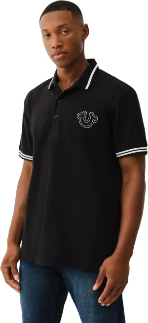 True Religion Men's SS Buddha Patch Polo | Short Sleeve Polo Shirt with Buddha Logo