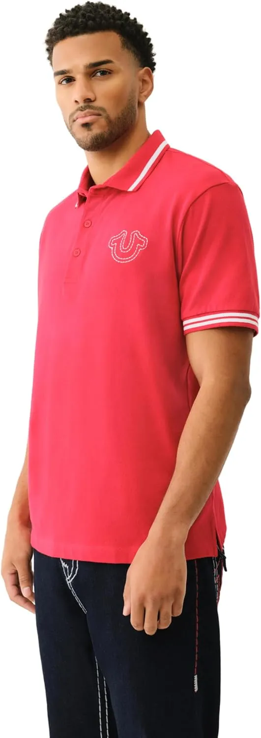 True Religion Men's SS Buddha Patch Polo | Short Sleeve Polo Shirt with Buddha Logo