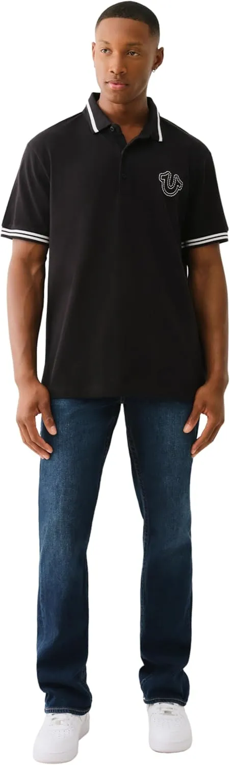True Religion Men's SS Buddha Patch Polo | Short Sleeve Polo Shirt with Buddha Logo