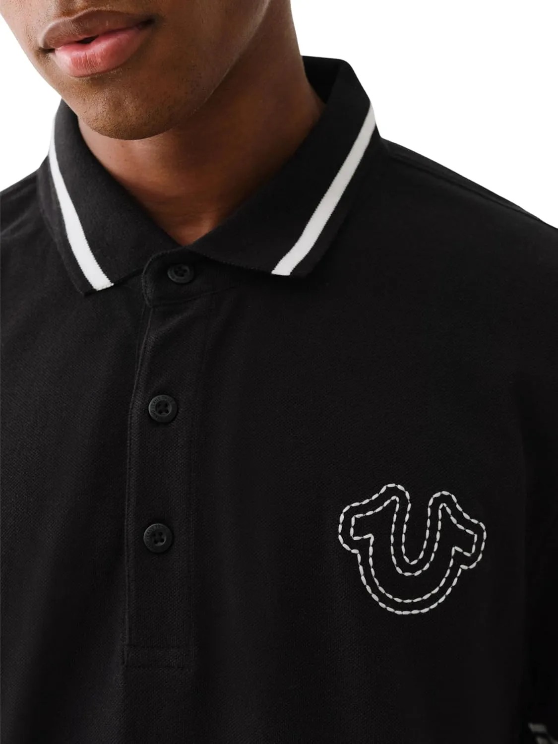 True Religion Men's SS Buddha Patch Polo | Short Sleeve Polo Shirt with Buddha Logo