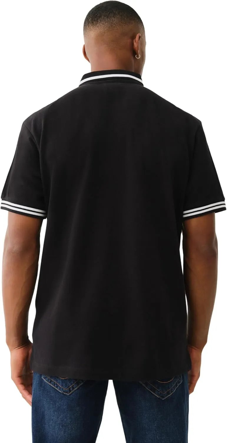 True Religion Men's SS Buddha Patch Polo | Short Sleeve Polo Shirt with Buddha Logo