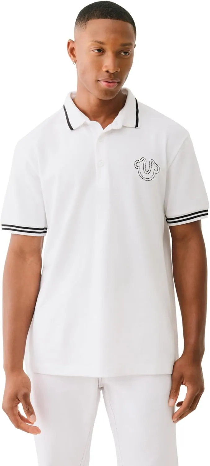 True Religion Men's SS Buddha Patch Polo | Short Sleeve Polo Shirt with Buddha Logo
