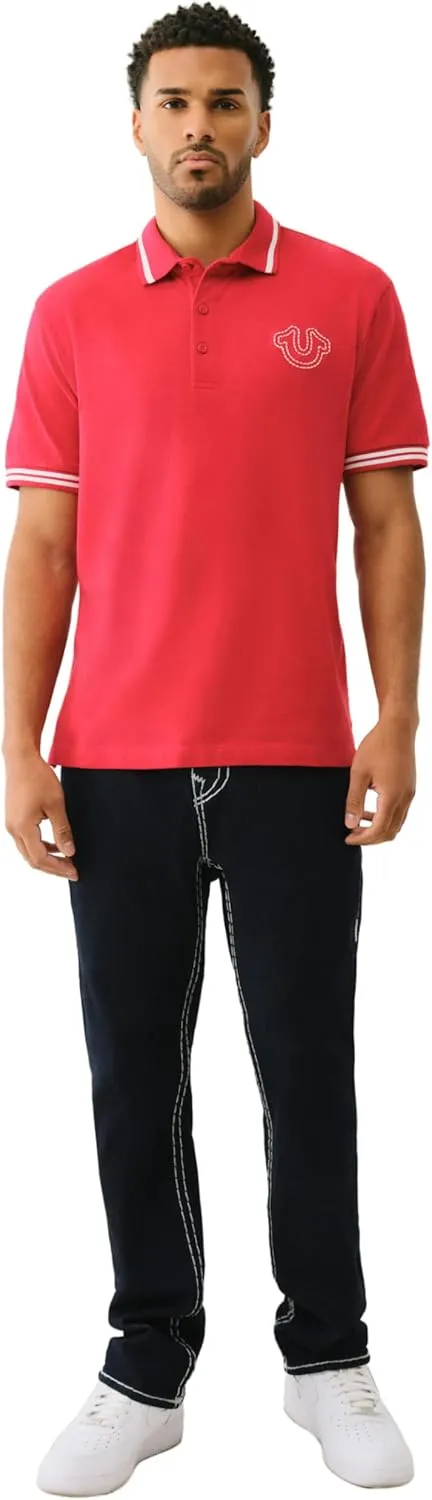 True Religion Men's SS Buddha Patch Polo | Short Sleeve Polo Shirt with Buddha Logo