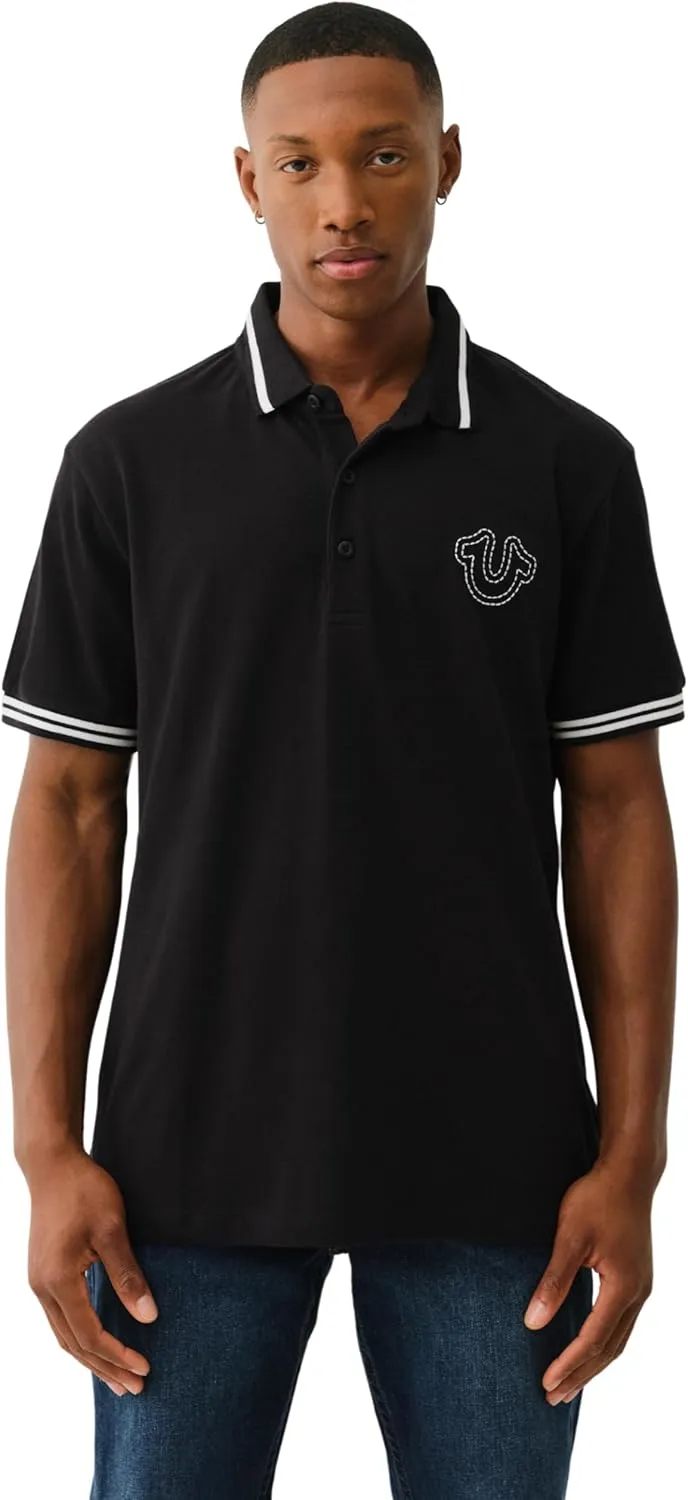 True Religion Men's SS Buddha Patch Polo | Short Sleeve Polo Shirt with Buddha Logo