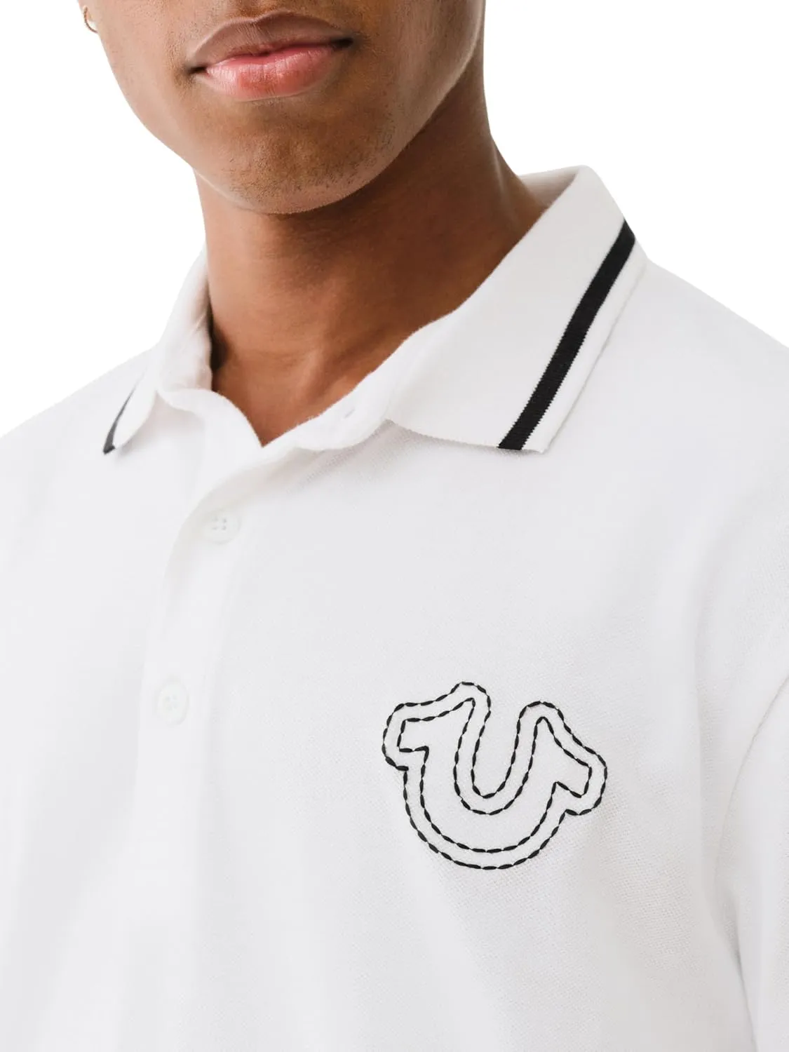 True Religion Men's SS Buddha Patch Polo | Short Sleeve Polo Shirt with Buddha Logo