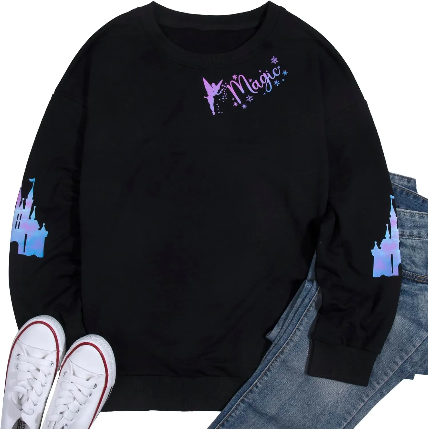 UNIQUENOE Magic Kingdom Sweatshirts For Women Magical Tshirt Family Vacation Tee Castle Graphic Short Sleeve Tops