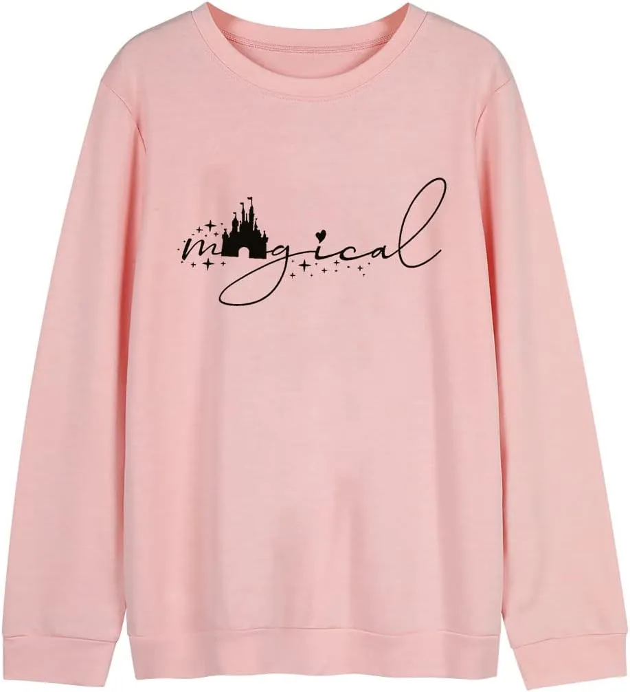 UNIQUENOE Magic Kingdom Sweatshirts For Women Magical Tshirt Family Vacation Tee Castle Graphic Short Sleeve Tops