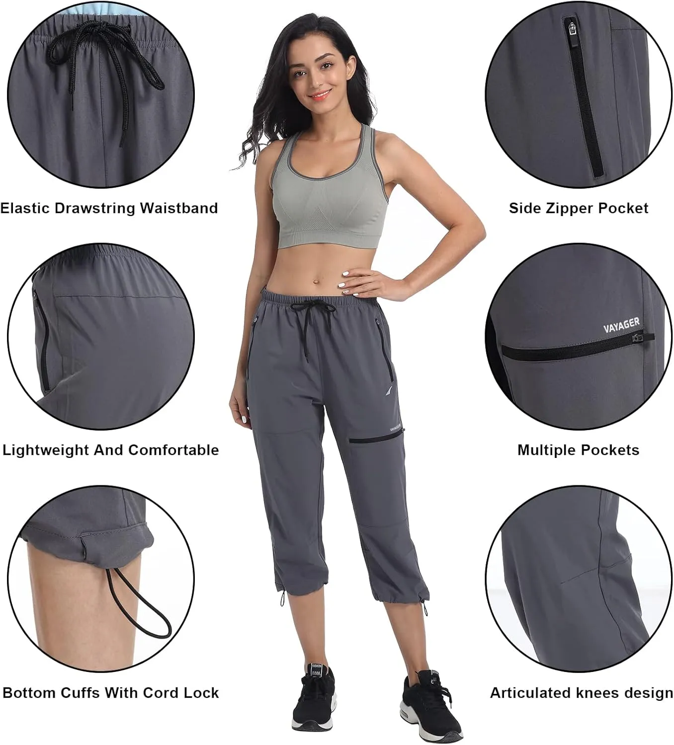 VAYAGER Sports Women's Outdoor Hiking Capri Pants Loose-Fit Lightweight with Zipper Pockets