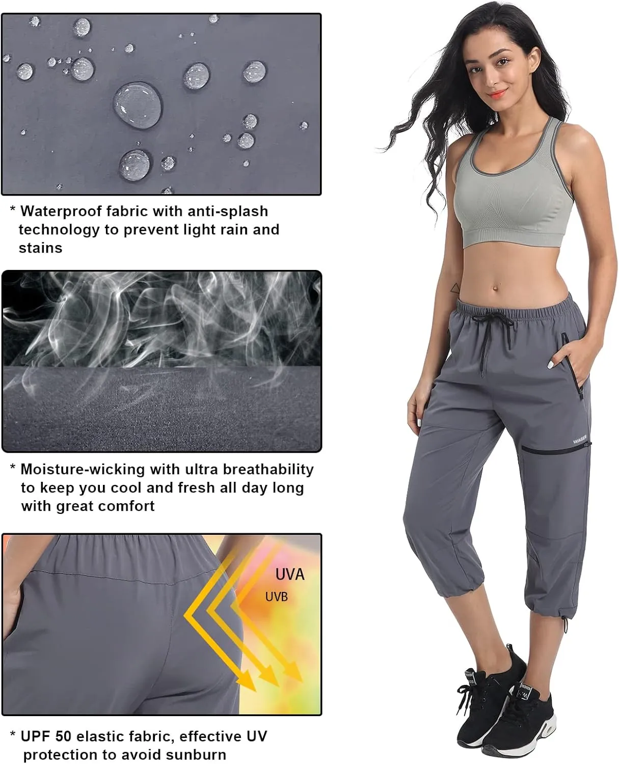 VAYAGER Sports Women's Outdoor Hiking Capri Pants Loose-Fit Lightweight with Zipper Pockets