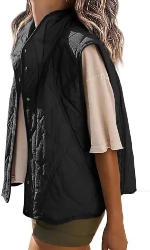 Veatzaer Womens Puffer Vest Cropped Quilted Stand Collar Lightweight Jacket Sleeveless Button Down Tops