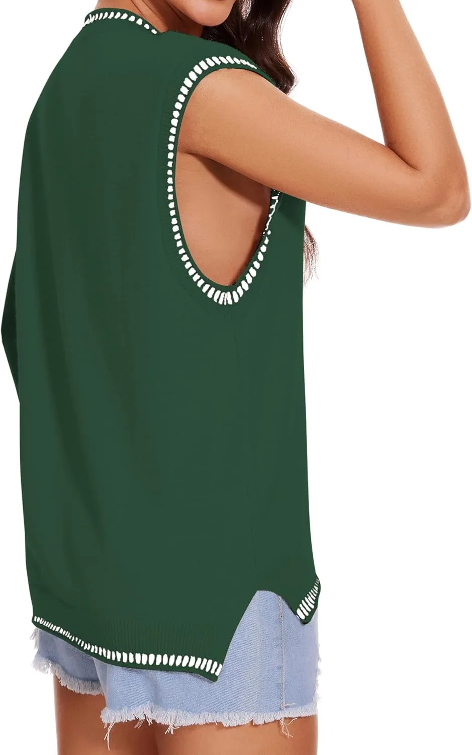 Wanzetaly 2024 Womens Casual V Neck Sweater Vest Sleeveless Knitted Tank Tops Pullover Vest