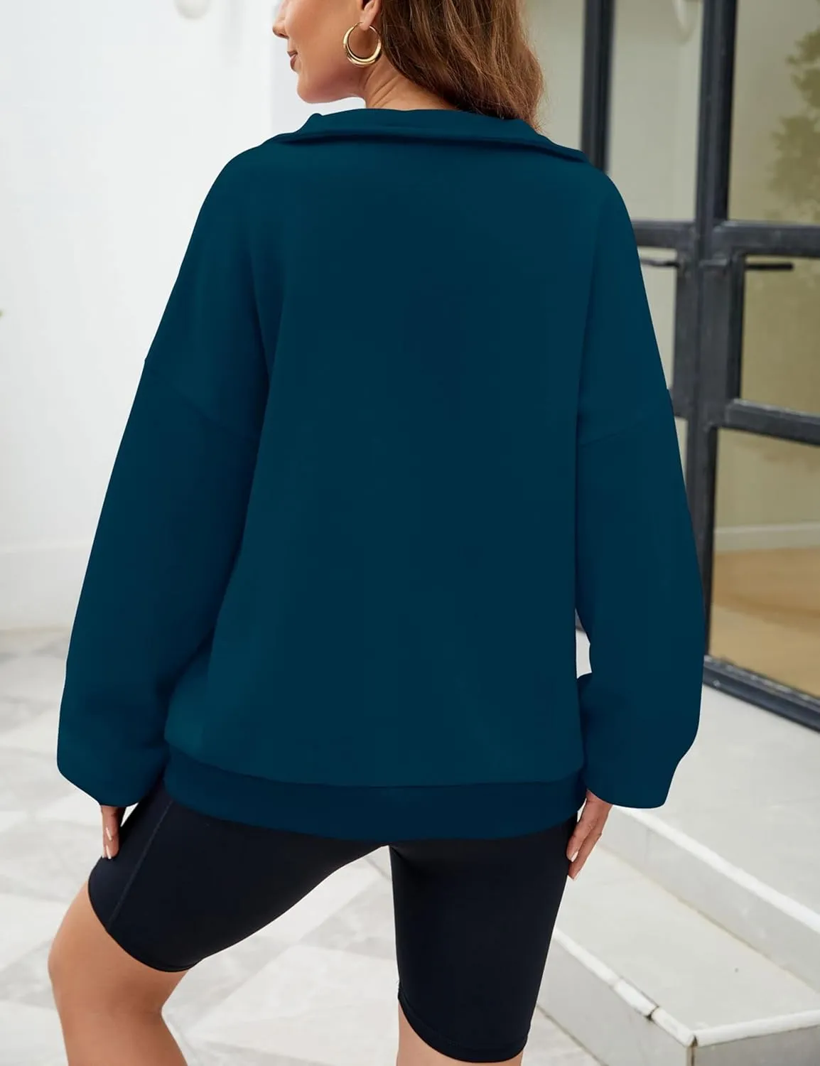 Wanzetaly Womens Oversized Half Zipper Stand Collar Hooded Sweatshirts Crop Hoodie Fleece Pullover Tops with Pocket