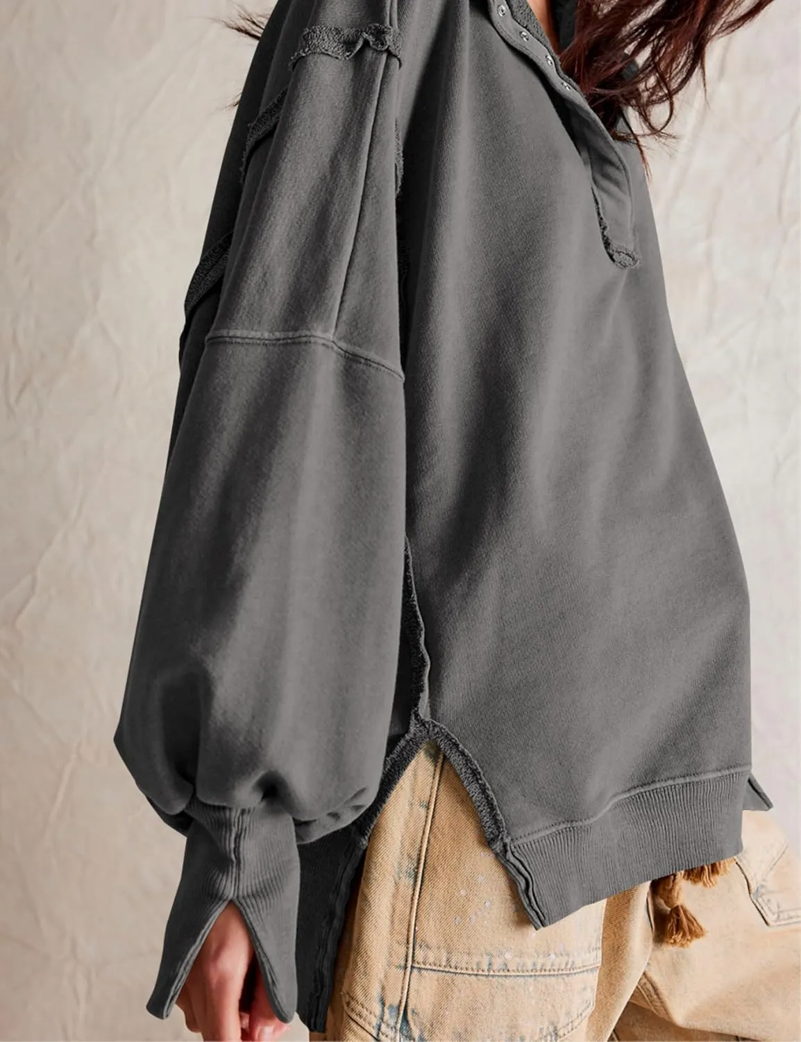 Wanzetaly Women's Oversized Sweatshirt Button Henley Neck Hoodies Long Sleeve Pullover Tops 2024 Outfits