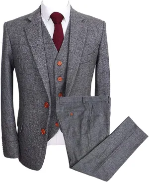 Wemaliyzd Vintage Men's Suit 3 Piece Plaid Tweed Herringbone Suits for Wedding Business Blazer Vest Pants